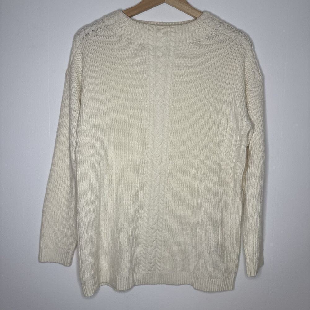 TALBOTS Fisherman Cable Knit Pullover Sweater Ivory Neutral Wool Blend Ribbed M